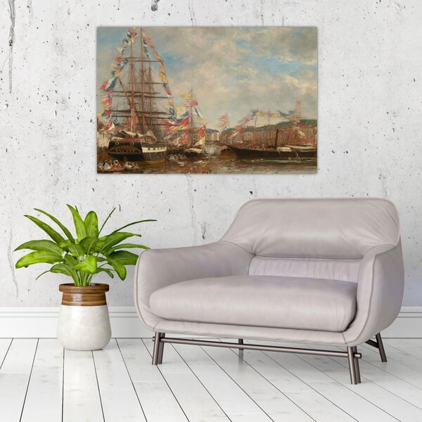 Slika - Eugène Boudin, Festival in the Harbor of Honfleur, reprodukcije (90x60 cm)