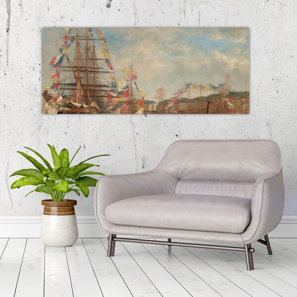 Slika - Eugène Boudin, Festival in the Harbor of Honfleur, reprodukcije (120x50 cm)