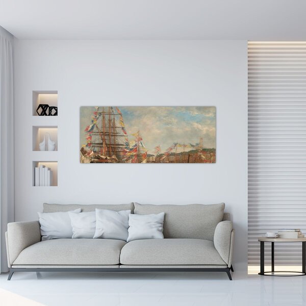 Slika - Eugène Boudin, Festival in the Harbor of Honfleur, reprodukcije (120x50 cm)