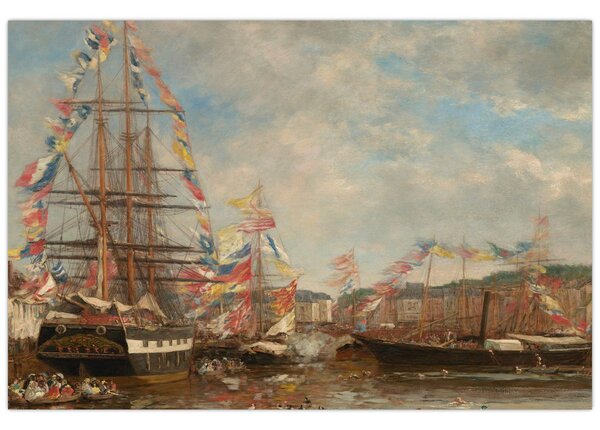Slika - Eugène Boudin, Festival in the Harbor of Honfleur, reprodukcije (90x60 cm)