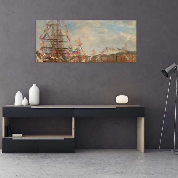 Slika - Eugène Boudin, Festival in the Harbor of Honfleur, reprodukcije (120x50 cm)