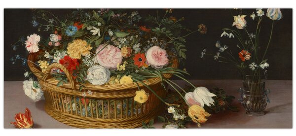Slika - Jan Brueghel the Elder, Flowers in a Basket and a Vase, reprodukcije (120x50 cm)