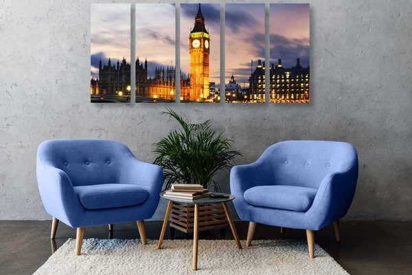 5-dijelna slika noćni Big Ben u Londonu