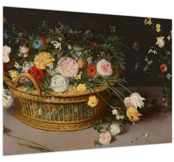 Slika - Jan Brueghel the Elder, Flowers in a Basket and a Vase, reprodukcije (70x50 cm)