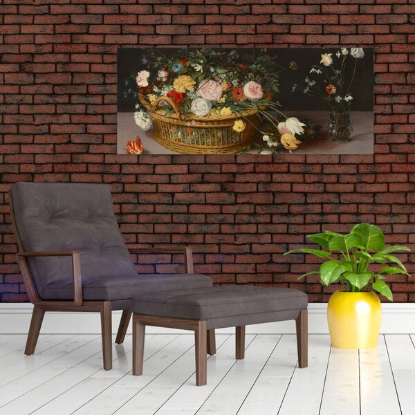 Slika - Jan Brueghel the Elder, Flowers in a Basket and a Vase, reprodukcije (120x50 cm)