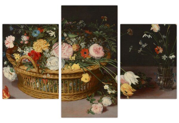 Slika - Jan Brueghel the Elder, Flowers in a Basket and a Vase, reprodukcije (90x60 cm)