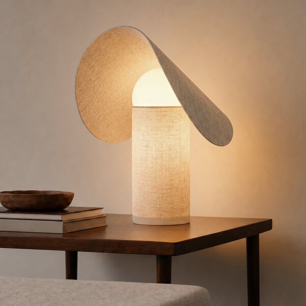 Lucande Sansibar LED stolna lampa, bež, 35 cm, prigušiva, prigušiva, Bež, spavaća soba, Tkanina / tekstil