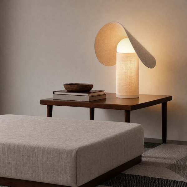 Lucande Sansibar LED stolna lampa, bež, 35 cm, prigušiva, prigušiva, Bež, spavaća soba, Tkanina / tekstil