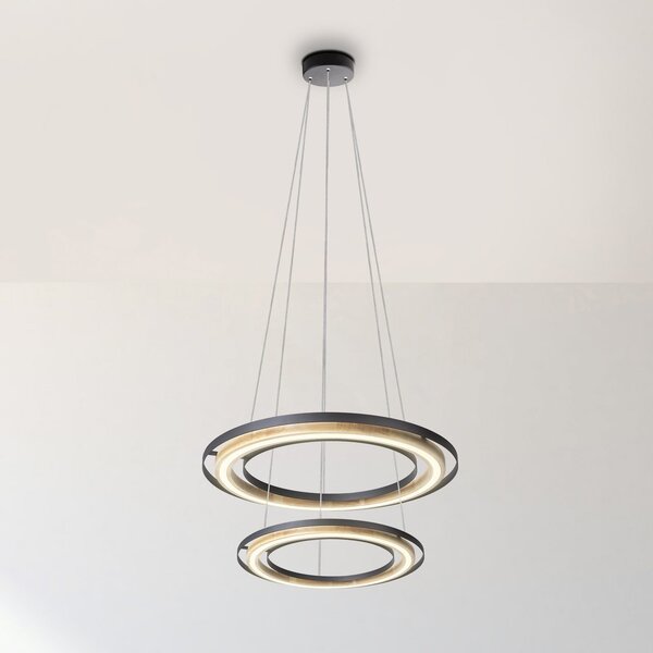 Globo LED viseća svjetiljka Rilas, crna/drvo, Ø 57 cm, prigušiva, prigušiva, Crno, Dnevni boravak/blagovaonica, Metal