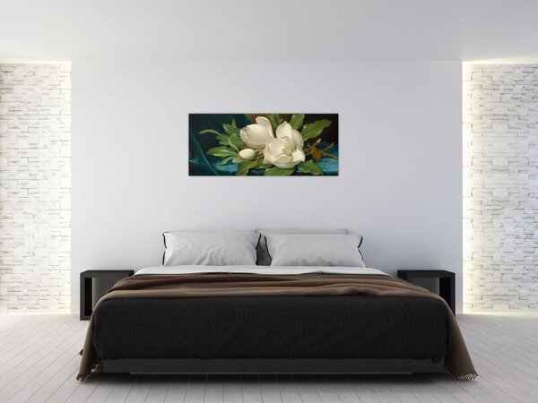 Slika - Martin Johnson Heade, Giant Magnolias on a Blue Velvet Cloth, reprodukcije (120x50 cm)