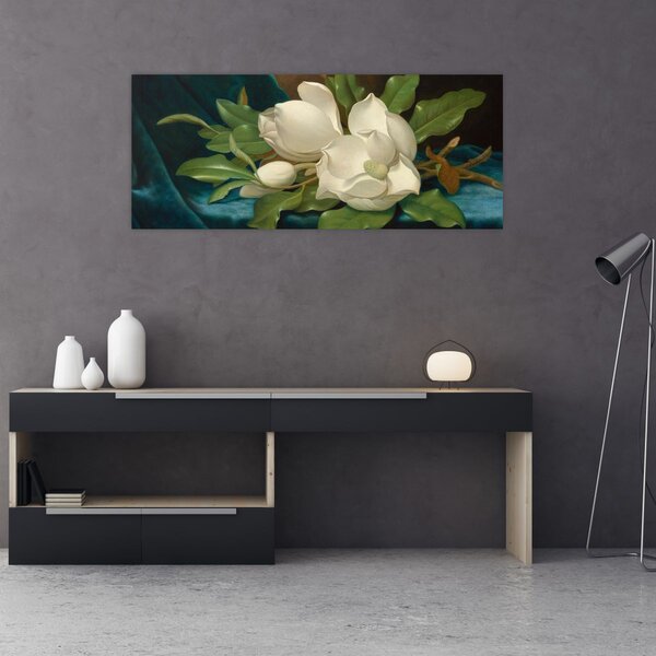 Slika - Martin Johnson Heade, Giant Magnolias on a Blue Velvet Cloth, reprodukcije (120x50 cm)