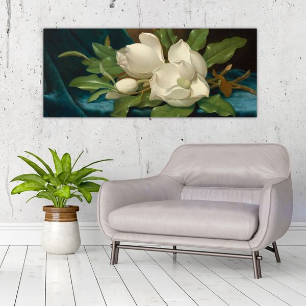 Slika - Martin Johnson Heade, Giant Magnolias on a Blue Velvet Cloth, reprodukcije (120x50 cm)