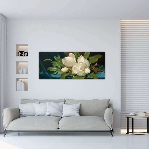 Slika - Martin Johnson Heade, Giant Magnolias on a Blue Velvet Cloth, reprodukcije (120x50 cm)