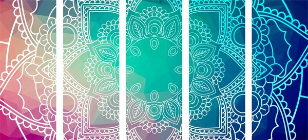 5-dijelna slika pastelna Mandala