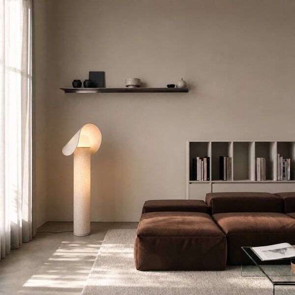 Lucande Sansibar LED podna lampa, bež, 110 cm, dimabilna, prigušiva, Bež, spavaća soba, Tkanina / tekstil