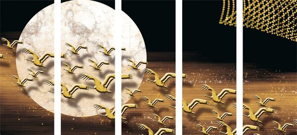 5-dijelna slika let ptica tijekom punog mjeseca