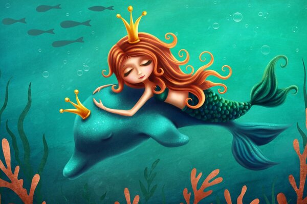 Slika morska sirena s dupinom