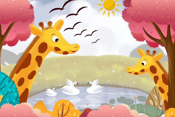 Slika žirafe kraj malog jezera