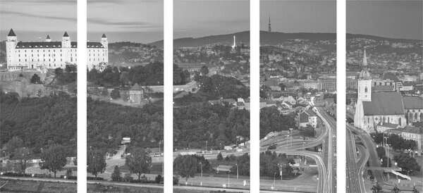 5-dijelna slika večer u Bratislavi u crno-bijelom dizajnu