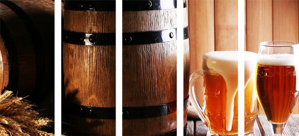 5-dijelna slika pivo s pivskom bačvom