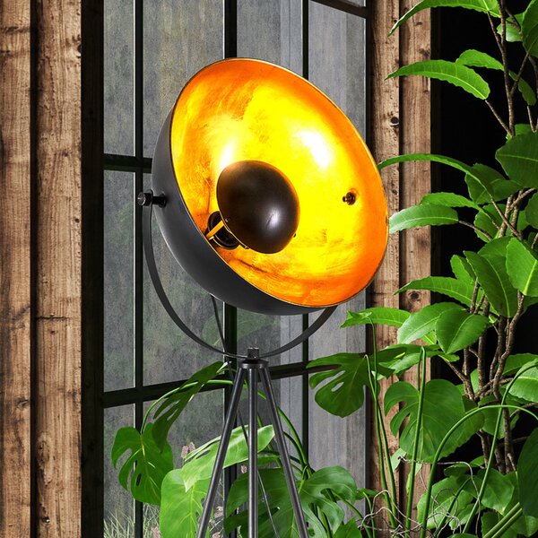 Globo Podna lampa Timo, crna i zlatna, metal, visina 153 cm, E27, Crno, Dnevni boravak/blagovaonica, Metal