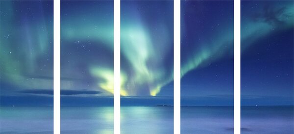 5-dijelna slika polarna svjetlost iznad oceana