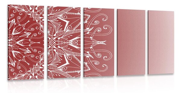 5-dijelna slika bijela Mandala na bordo pozadini