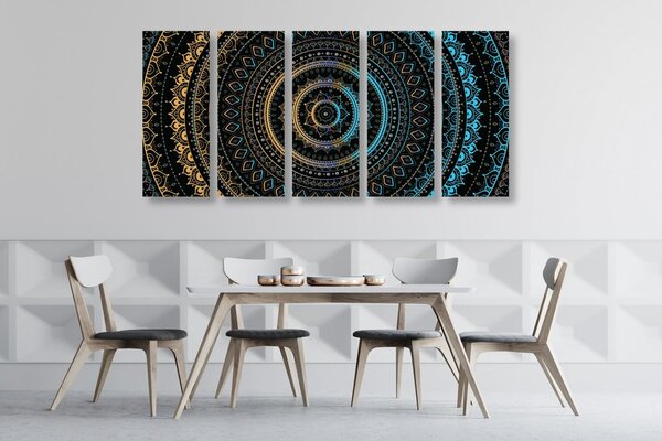 5-dijelna slika Mandala s uzorkom sunca