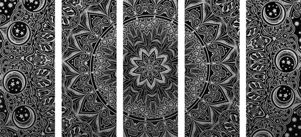 5-dijelna slika orijentalna Mandala u crno-bijelom dizajnu