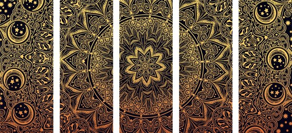 5-dijelna slika zlatna orijentalna Mandala
