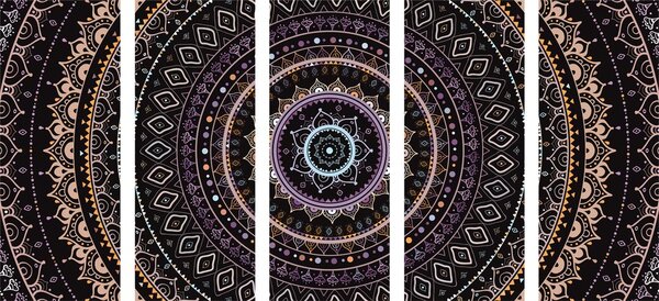 5-dijelna slika Mandala s uzorkom sunca u ljubičastim nijansama