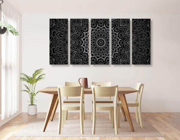 5-dijelna slika vintage Mandala u indijskom stilu u crno-bijelom dizajnu