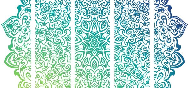 5-dijelna slika plavo-zelena Mandala