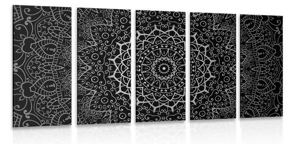 5-dijelna slika vintage Mandala u indijskom stilu u crno-bijelom dizajnu