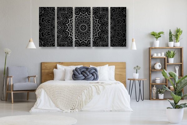 5-dijelna slika vintage Mandala u indijskom stilu u crno-bijelom dizajnu