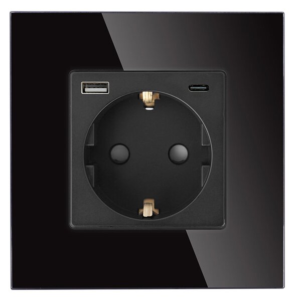 EU utičnica +USB A+USB C 20W, crna