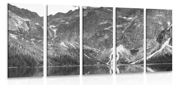 5-dijelna slika jezero Morské oko u Tatrama u crno-bijelom dizajnu