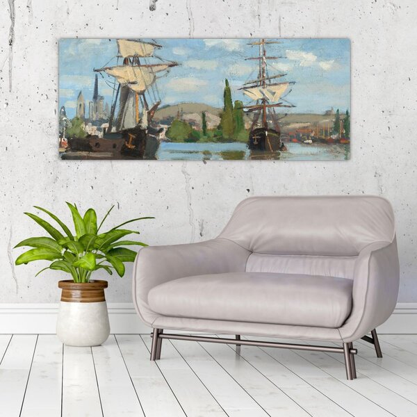Slika - Claude Monet, Ships Riding on the Seine at Rouen, reprodukcije (120x50 cm)