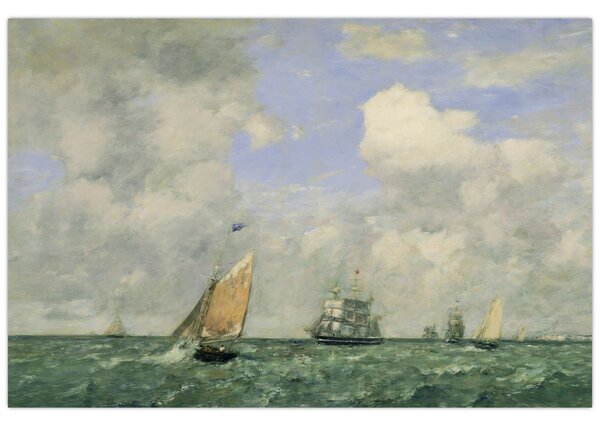 Slika - Eugène Boudin, Ships and Sailing Boats Leaving Le Havre, reprodukcije (90x60 cm)