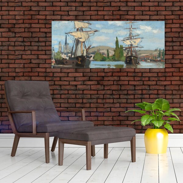 Slika - Claude Monet, Ships Riding on the Seine at Rouen, reprodukcije (120x50 cm)