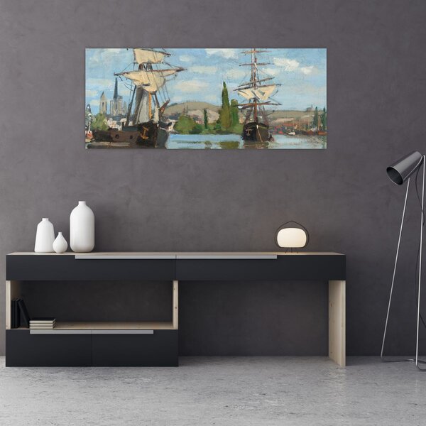 Slika - Claude Monet, Ships Riding on the Seine at Rouen, reprodukcije (120x50 cm)