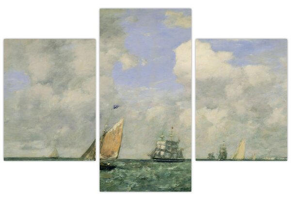 Slika - Eugène Boudin, Ships and Sailing Boats Leaving Le Havre, reprodukcije (90x60 cm)