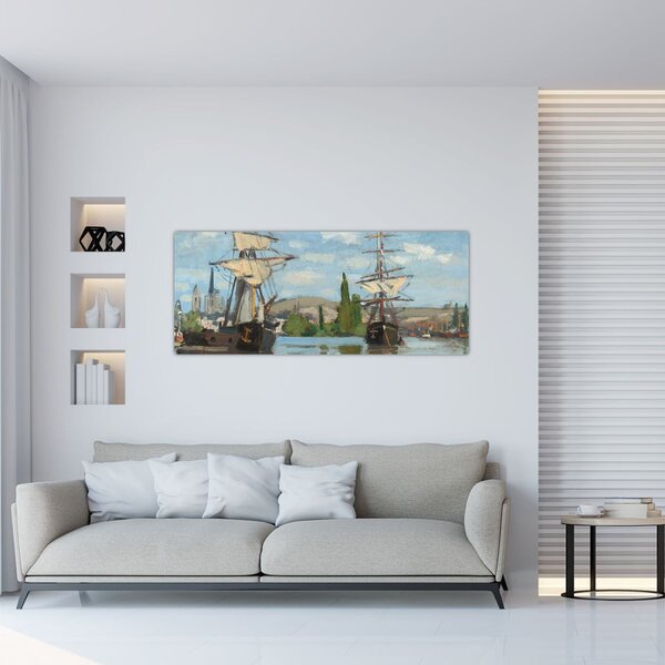 Slika - Claude Monet, Ships Riding on the Seine at Rouen, reprodukcije (120x50 cm)