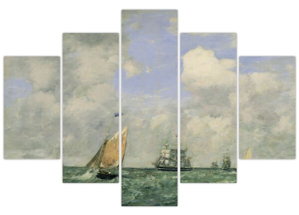 Slika - Eugène Boudin, Ships and Sailing Boats Leaving Le Havre, reprodukcije (150x105 cm)