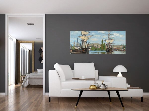 Slika - Claude Monet, Ships Riding on the Seine at Rouen, reprodukcije (120x50 cm)