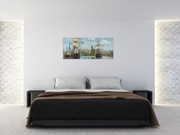 Slika - Claude Monet, Ships Riding on the Seine at Rouen, reprodukcije (120x50 cm)