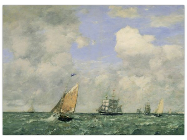 Slika - Eugène Boudin, Ships and Sailing Boats Leaving Le Havre, reprodukcije (70x50 cm)
