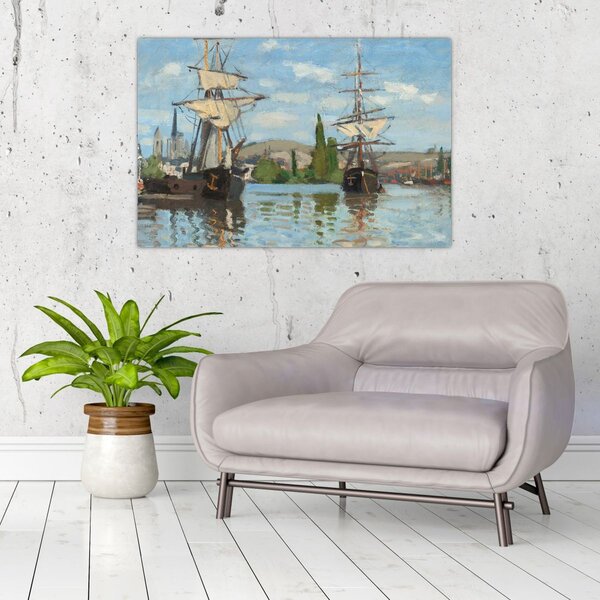 Slika - Claude Monet, Ships Riding on the Seine at Rouen, reprodukcije (90x60 cm)