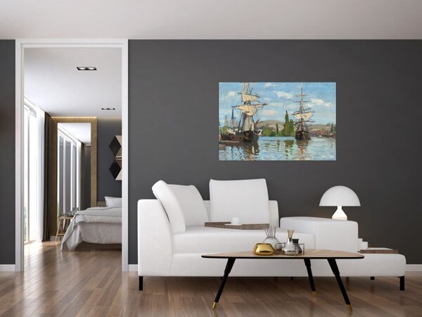 Slika - Claude Monet, Ships Riding on the Seine at Rouen, reprodukcije (90x60 cm)