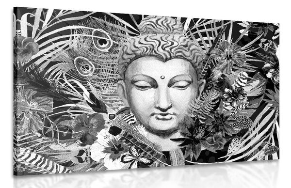 Slika Buddha na egzotičnoj pozadini u crno-bijelom dizajnu